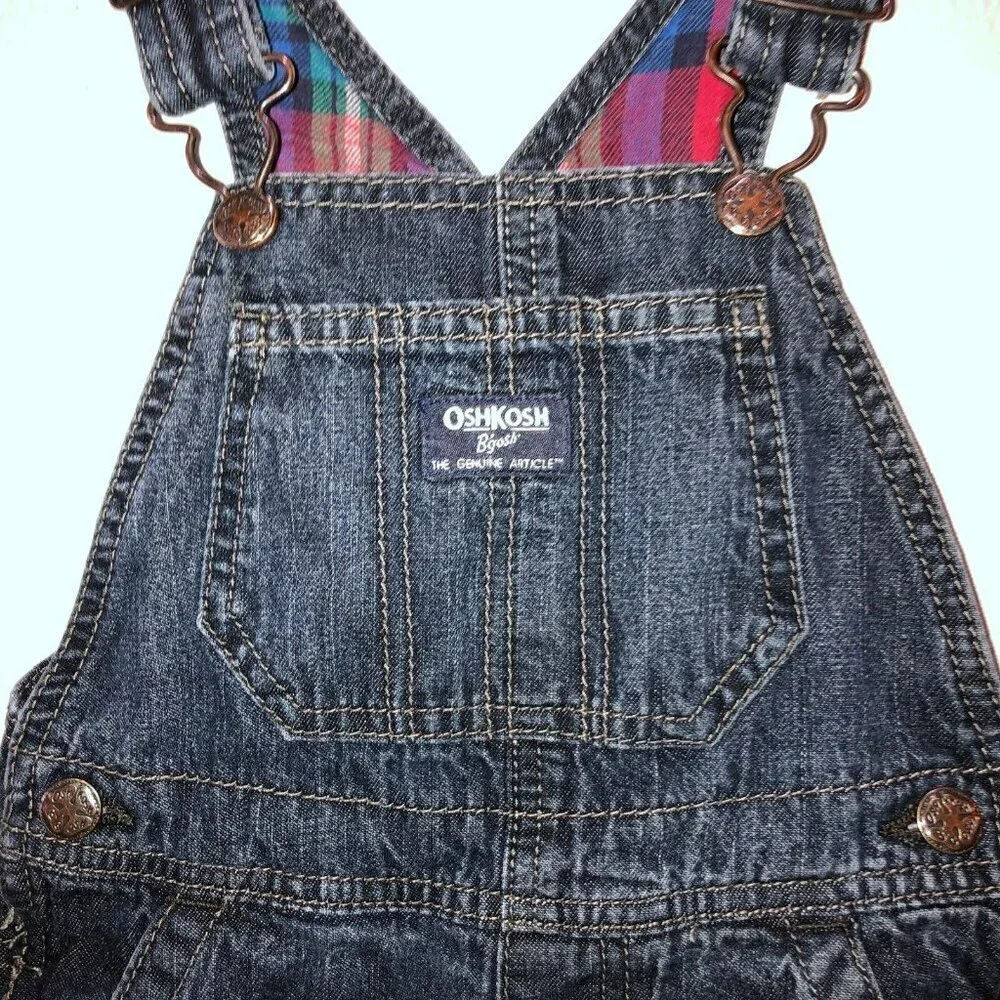 OshKosh Bgosh Kids Toddler 24 Mos Vestbak Denim Jean Flannel Lined Bib Overalls